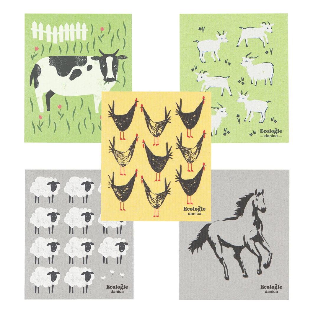 Farm Animals Swedish Dishcloths Set of 5